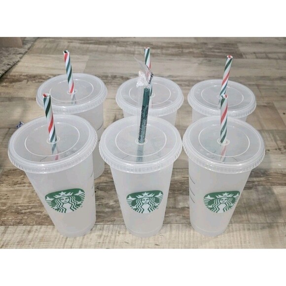 Starbucks Other - 6 Pack Starbucks Reusable Clear Holiday Straw Frost Cold Cup Tumbler 24 Oz